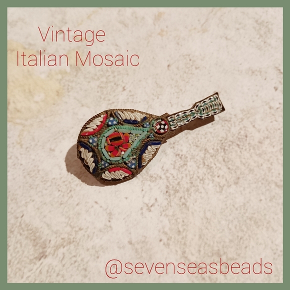 💘Italian Micro-Mosaic Mandolin Brooch - Picture 3 of 4